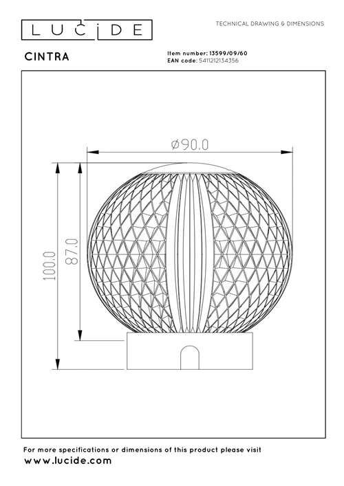 Lucide CINTRA - Lámpara de mesa Recargable - Batería/acumulador - Ø 9 cm - LED 3 StepDim - 1x1,5W 3000K - Transparente - técnico